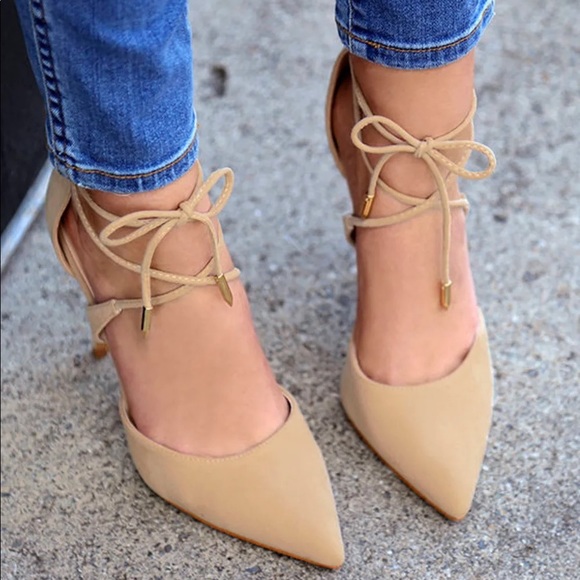 Lulus Shoes - suede lace up heels.